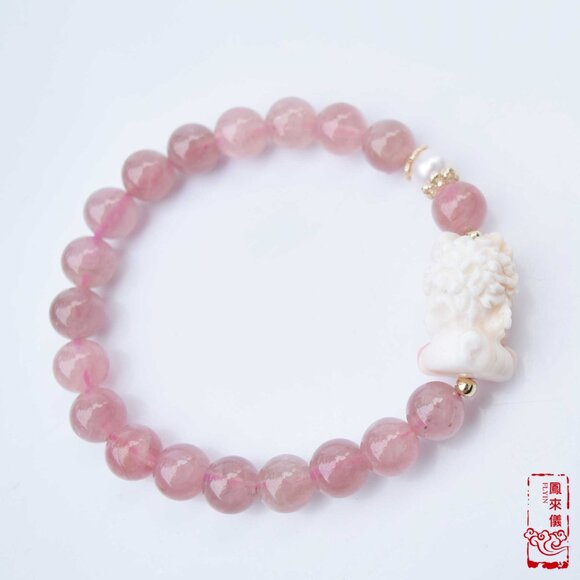 Coin Loin Charm Bracelet - Conch Shell Rose Quartz Beads - Picture 2 of 9